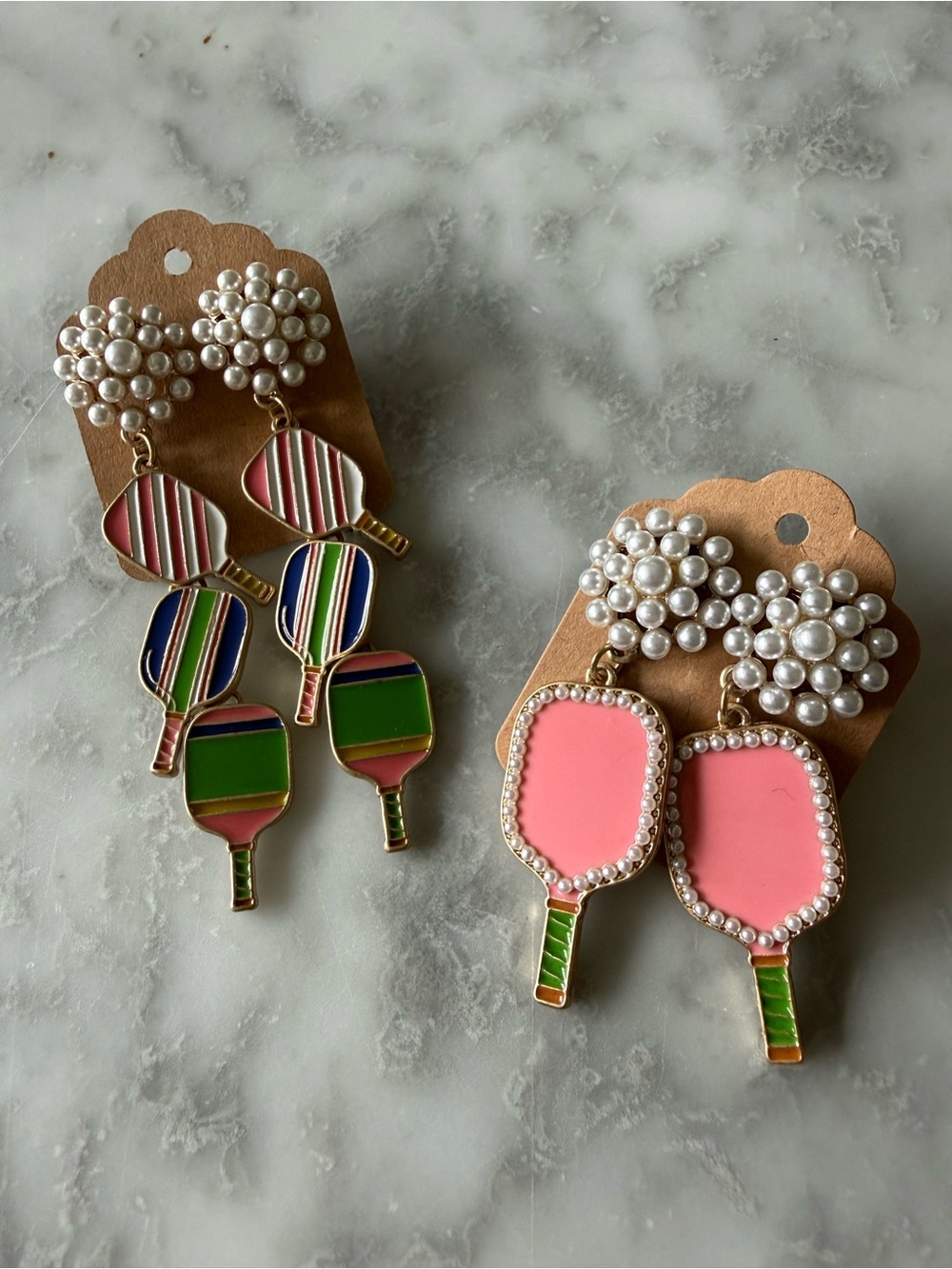 Novelty Pickleball Dangle Earrings Set of 2 Pairs
